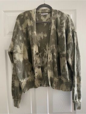 Zara Olive and Cream Ribbed Tie-Dye Sweater